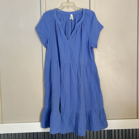 Pact Womens Dress Blue Large Pockets Tiered Sustainable 100% Organic Cotton - Picture 1 of 10